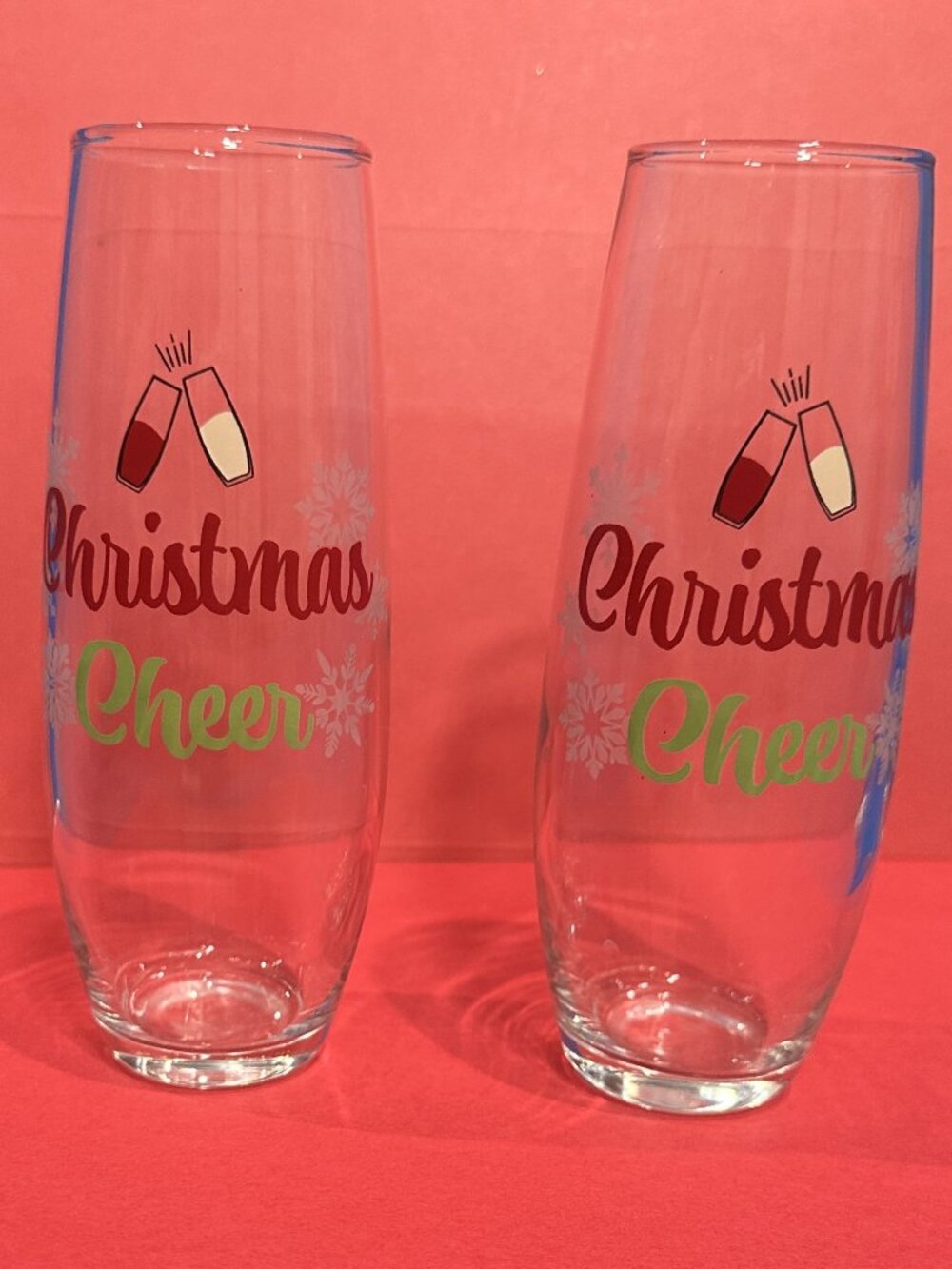 Royal Norfolk “Christmas Cheer” Stemless Flute Wine /Champagne Glasses NWOT